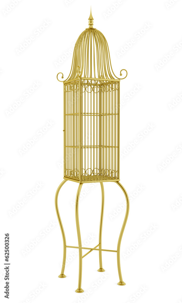 empty golden birdcage isolated on white background empty golden birdcage isolated on white background