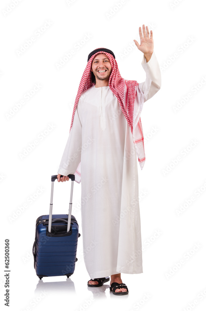 Arab man with luggage on white Arab man with luggage on white