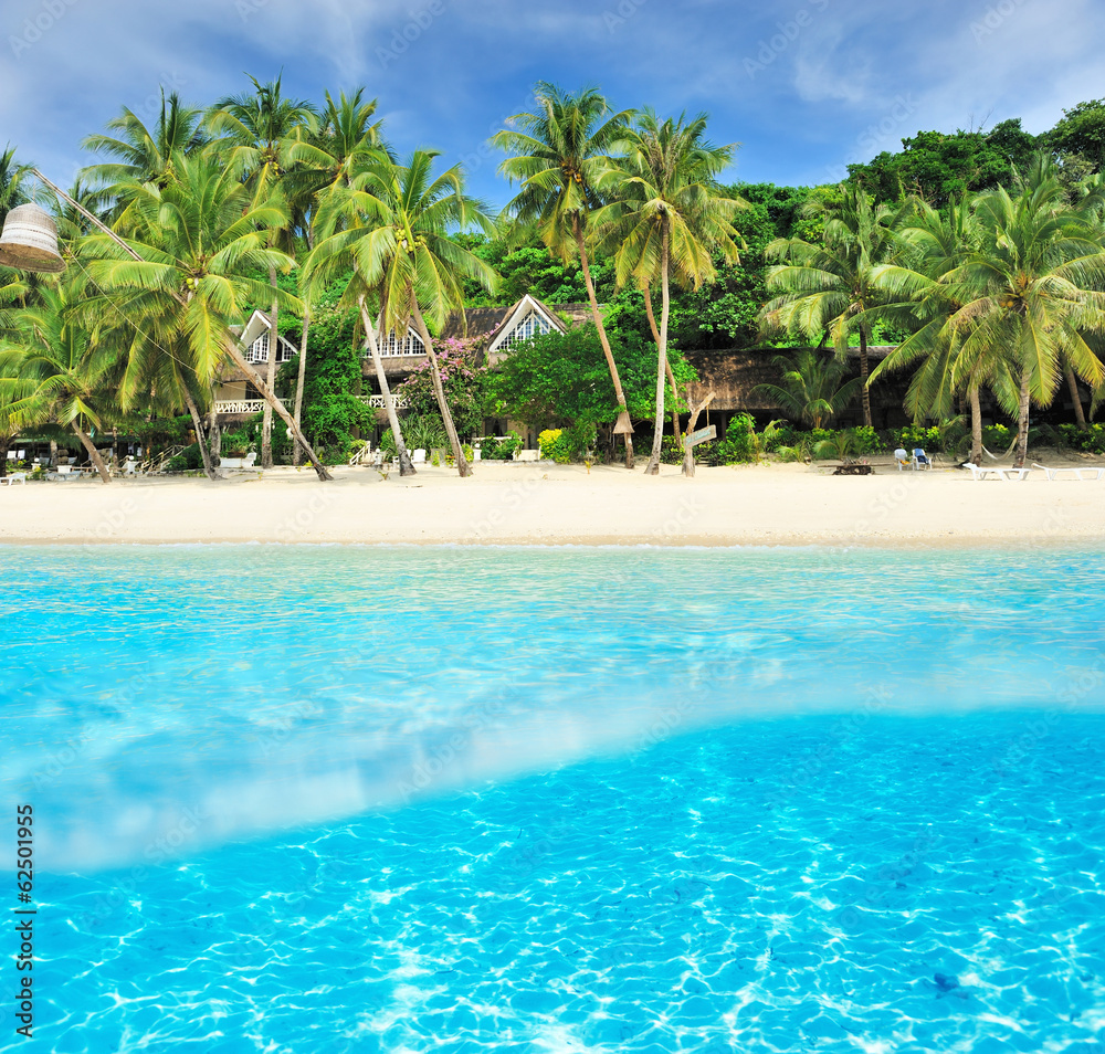 Beach with white sand bottom underwater view