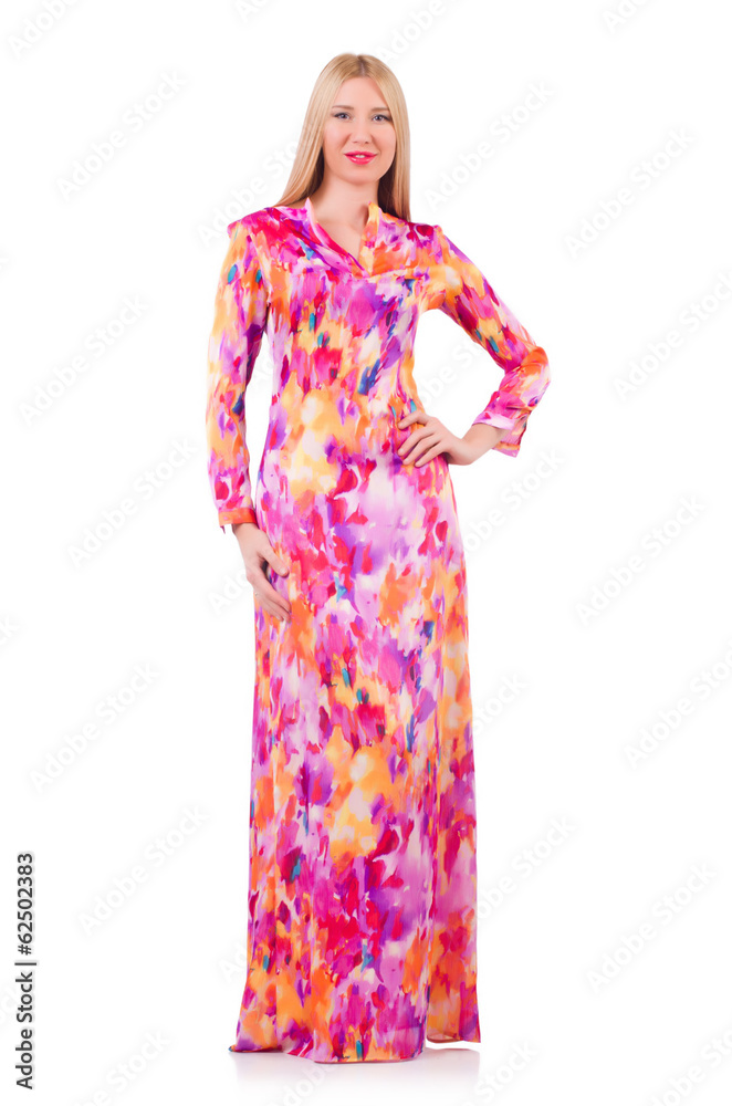 Woman in lond dress isolated on white Woman in lond dress isolated on white