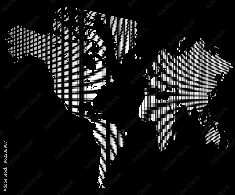 Obraz premium Planisfero, carta geografica stilizzata a quadretti