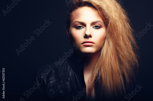 beautiful blonde woman portrait, rock style