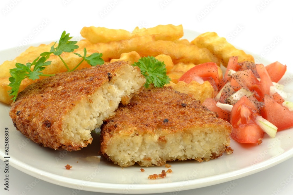 fries with fish cutlet