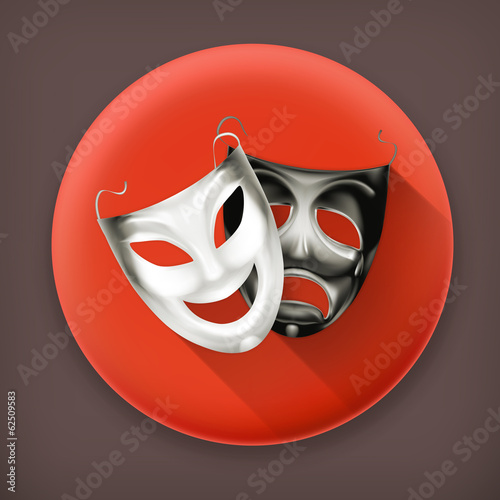 Theater masks long shadow vector icon