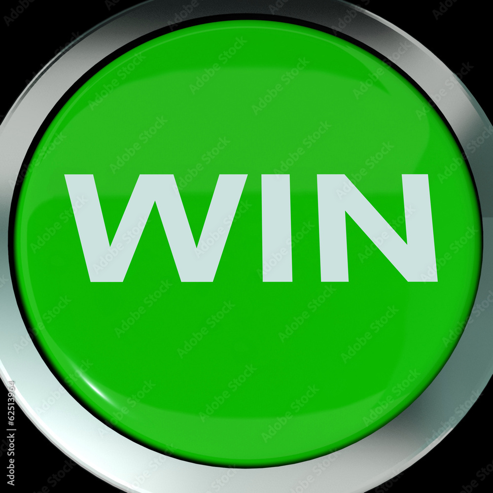 Win Button Shows Success Winner Victory And Champion Win Button Shows Success Winner Victory And Champion
