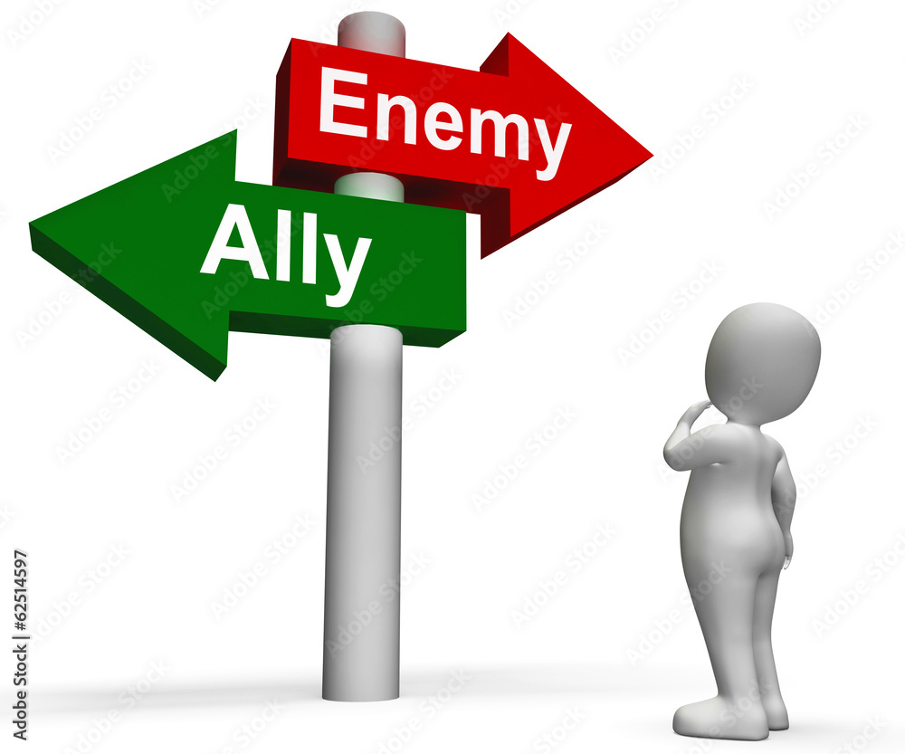 Allied Enemy Signpost Shows Friend Or Foe Allied Enemy Signpost Shows Friend Or Foe