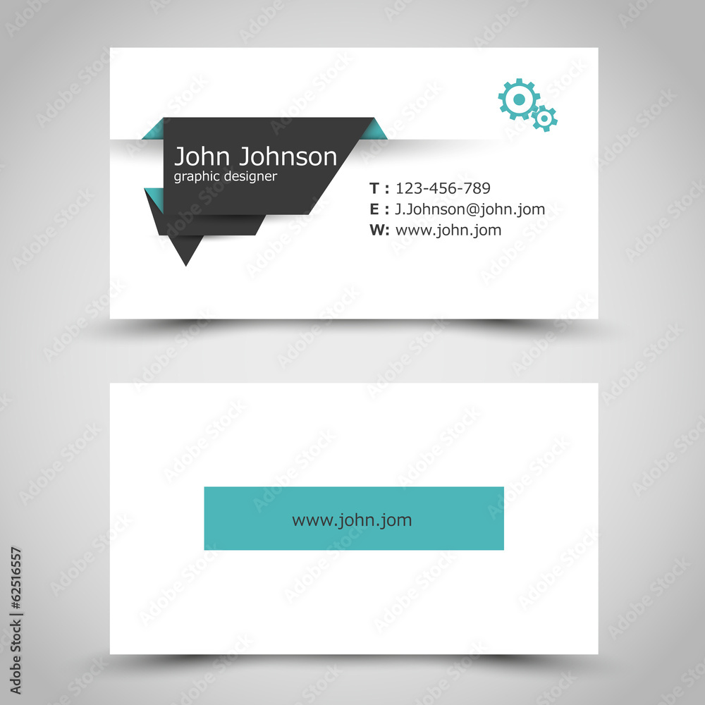 turquoise business card with dark paper sticker