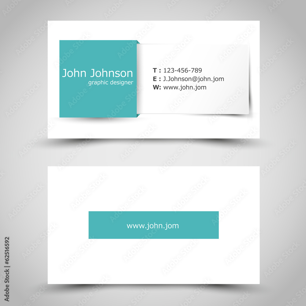 turquoise business card with square sticker