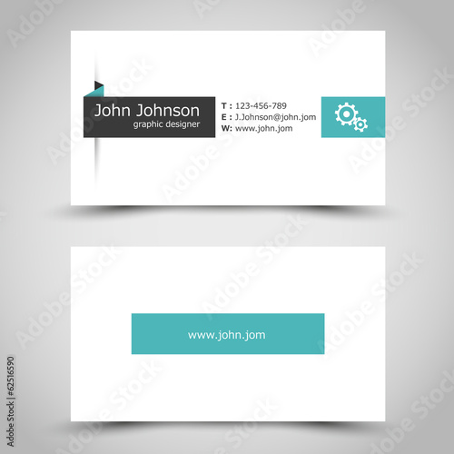 turquoise business card with sticker