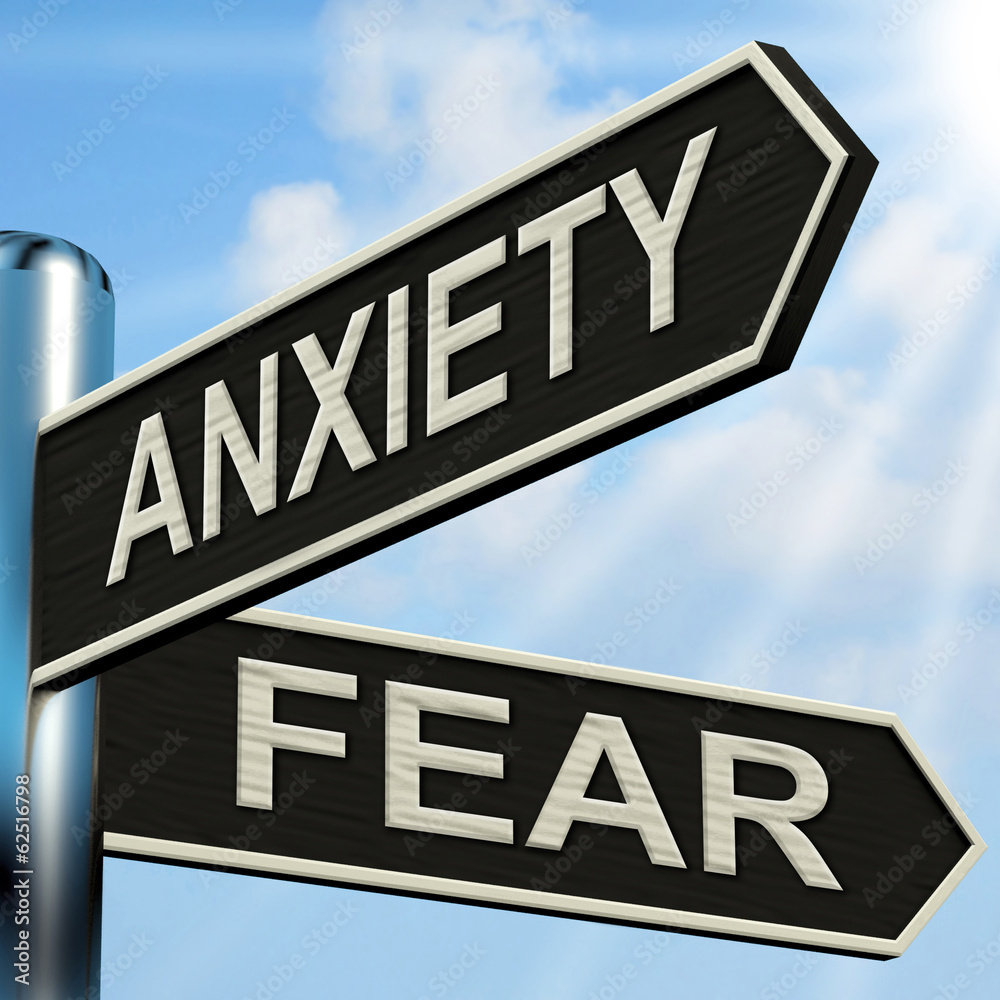 Anxiety And Fear Signpost Means Worried Nervous Or Scared ilustración