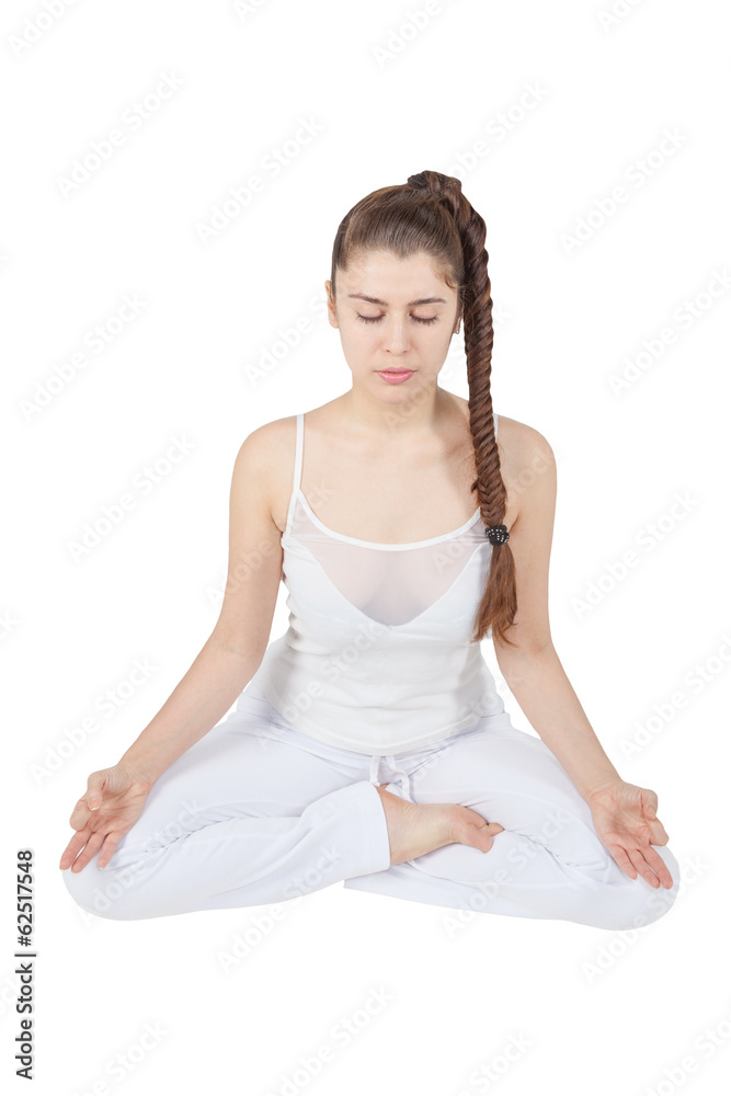 Woman in lotus yoga pose - isolated on white background Woman in lotus yoga pose - isolated on white background