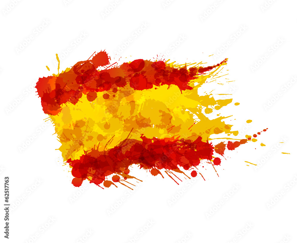 Spanish flag made of colorful splashes - obrazy, fototapety, plakaty 