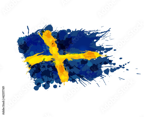 Obraz na plátně Flag of Sweden made of colorful splashes