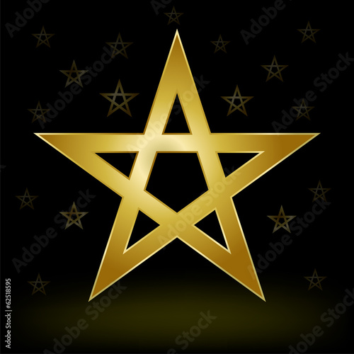 mystery gold pentagram on the dark background photo