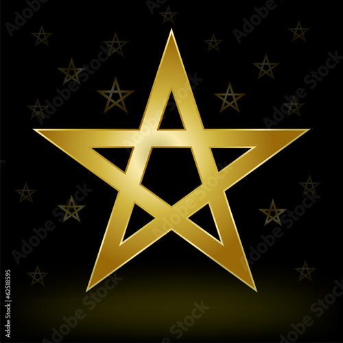mystery gold pentagram on the dark background
