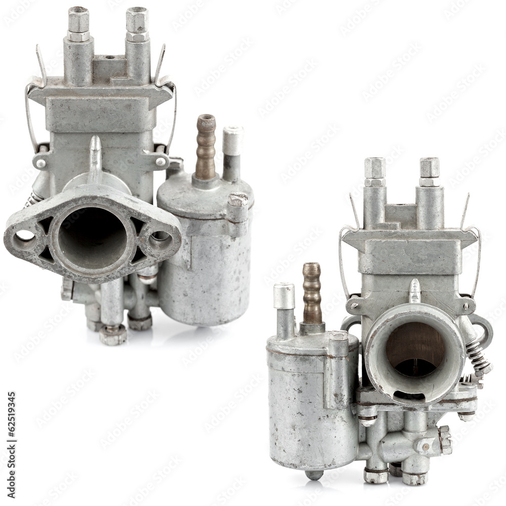 Old motorcycle carburetor. Isolated on white background. Old motorcycle carburetor. Isolated on white background.