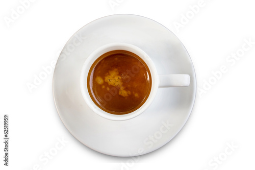 Coffee cup top view isolated on white background with reflect,cl