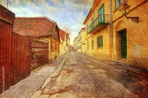 Obraz ulica w starym Zagrzebiu, Chorwacja. Obraz w artystycznym stylu retro.