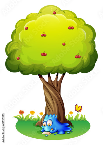 A monster writing under the tree