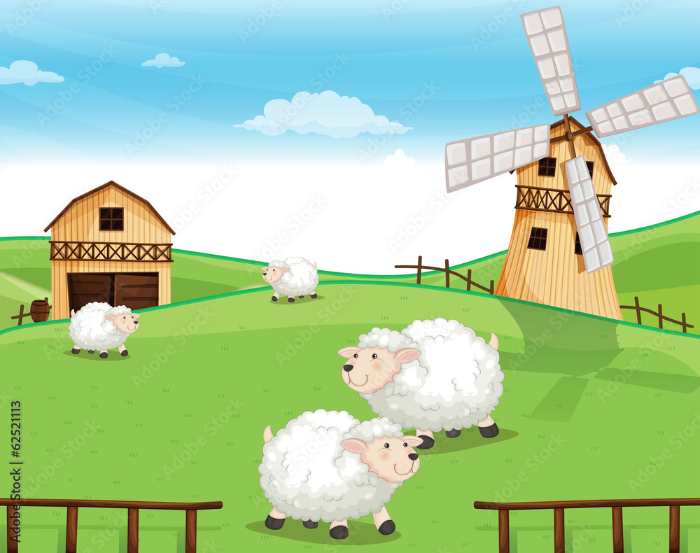 Naklejka premium A farm at the hills with sheeps