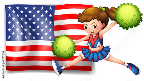 A cheerleader and the USA flag