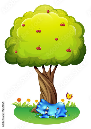 A tired monster under the tree