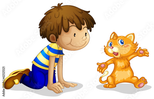 A young boy and his adorable kitten