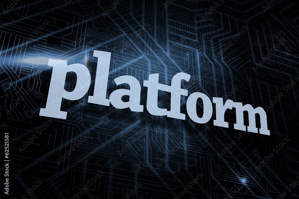 Platform against futuristic black and blue background Platform against futuristic black and blue background