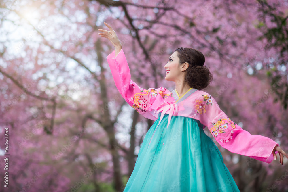 Hanbok: the traditional Korean dress and beautiful Asian girl wi Hanbok: the traditional Korean dress and beautiful Asian girl wi