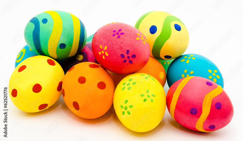 Colorful handmade easter eggs isolated on a white