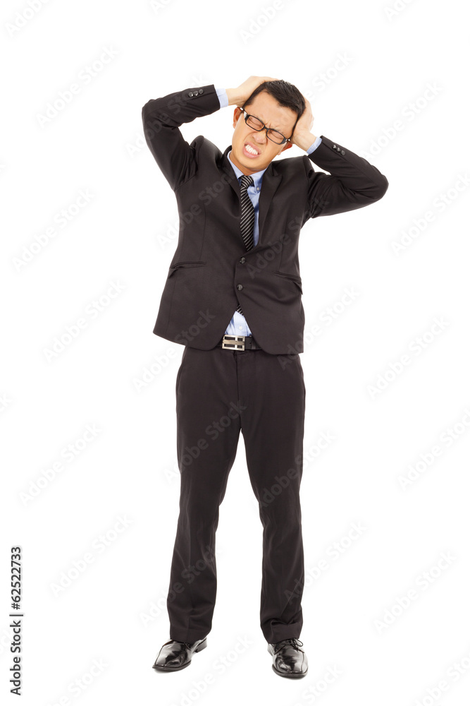 businessman have a headache with painful expression businessman have a headache with painful expression