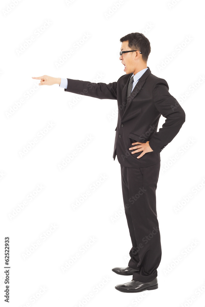 businessman pointing to something with yelling businessman pointing to something with yelling
