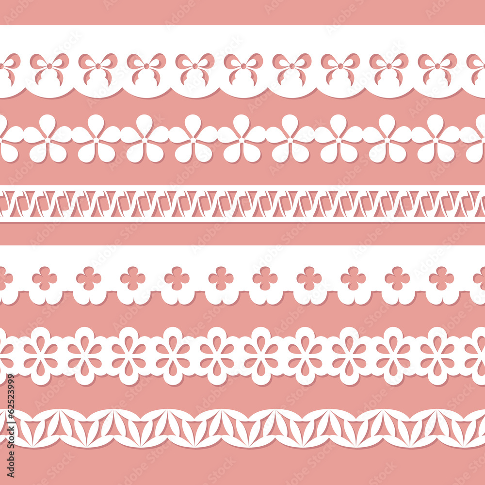 set of seamless paper laces on the pink background