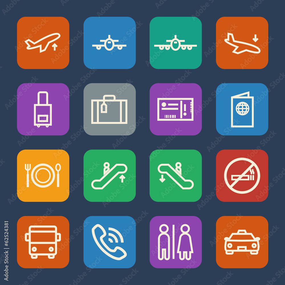 Airport icons set. Vector