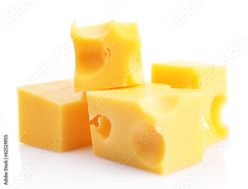 Pieces of cheese, isolated on white