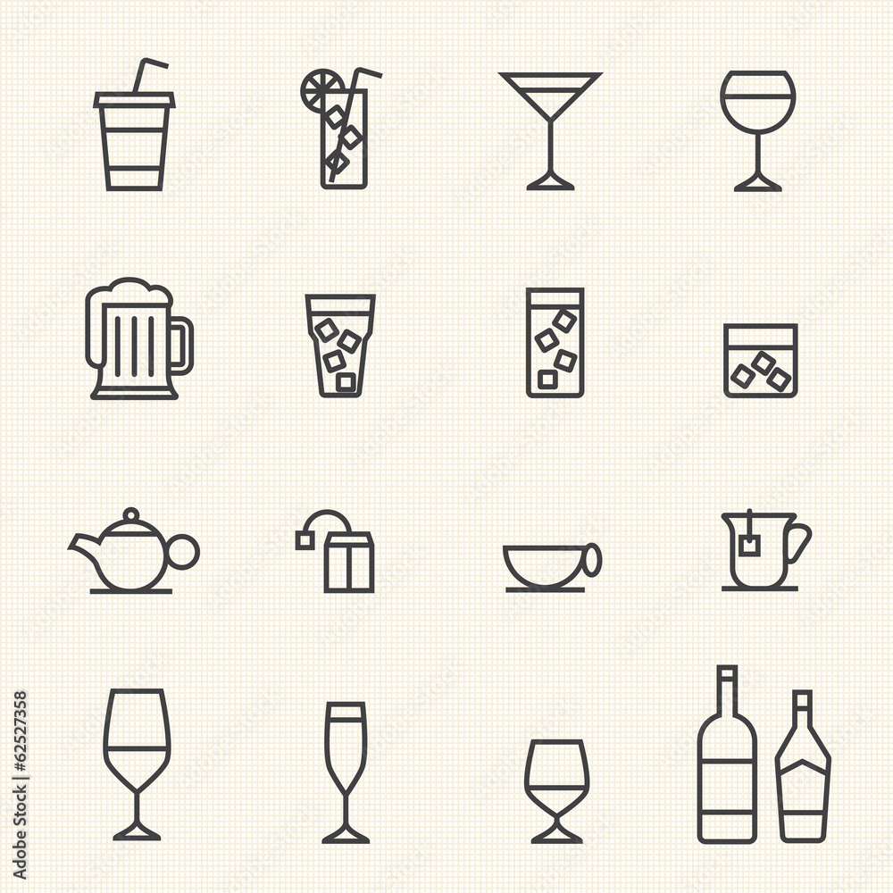 Glass and bottle vector stroked icons. Glass and bottle vector stroked icons.