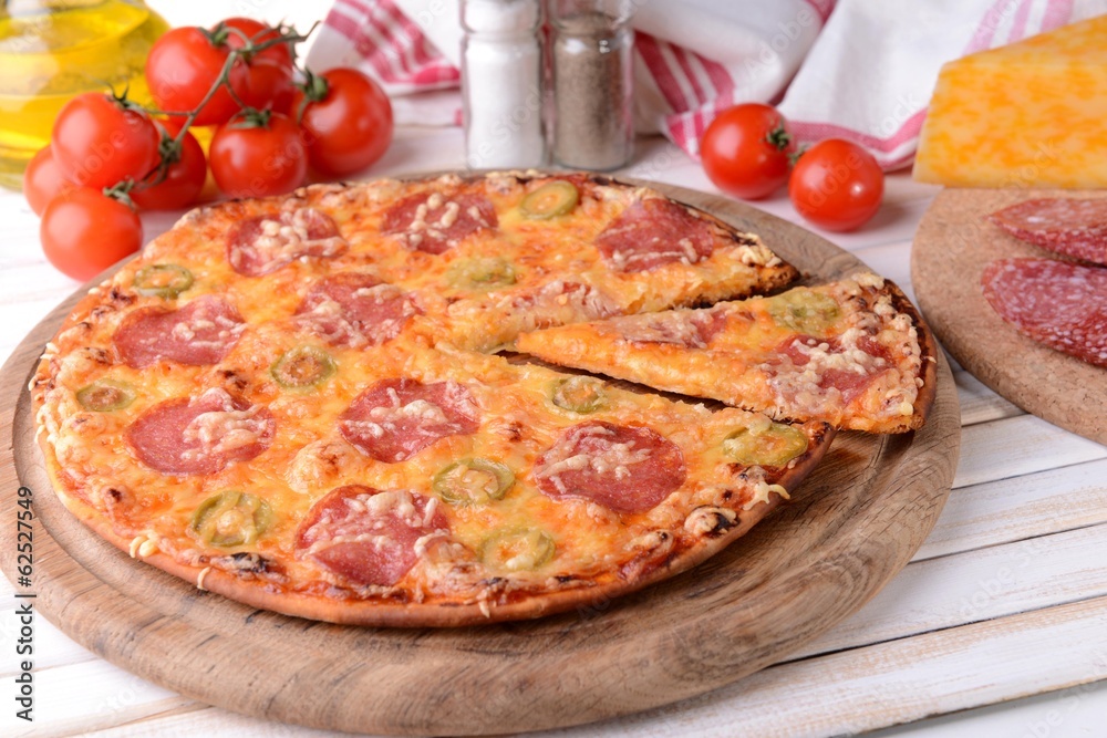 Tasty pizza on table close-up