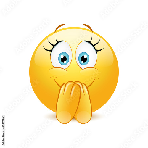 Excited emoticon on a white background.