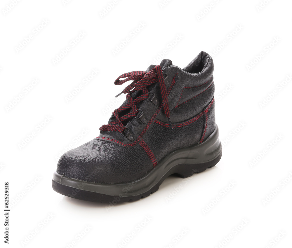 Black man's boot with red lace. Black man's boot with red lace.