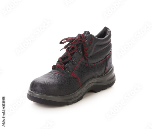 Black man's boot with red lace.