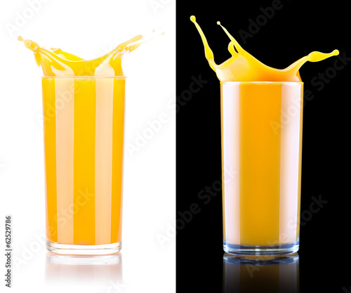 Fresh orange juice in glass with splash