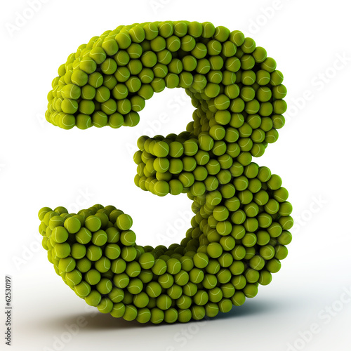 3D number three made from tennis balls