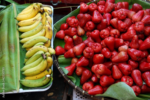 Fresh banana and rose apple in floating market, Thailand
