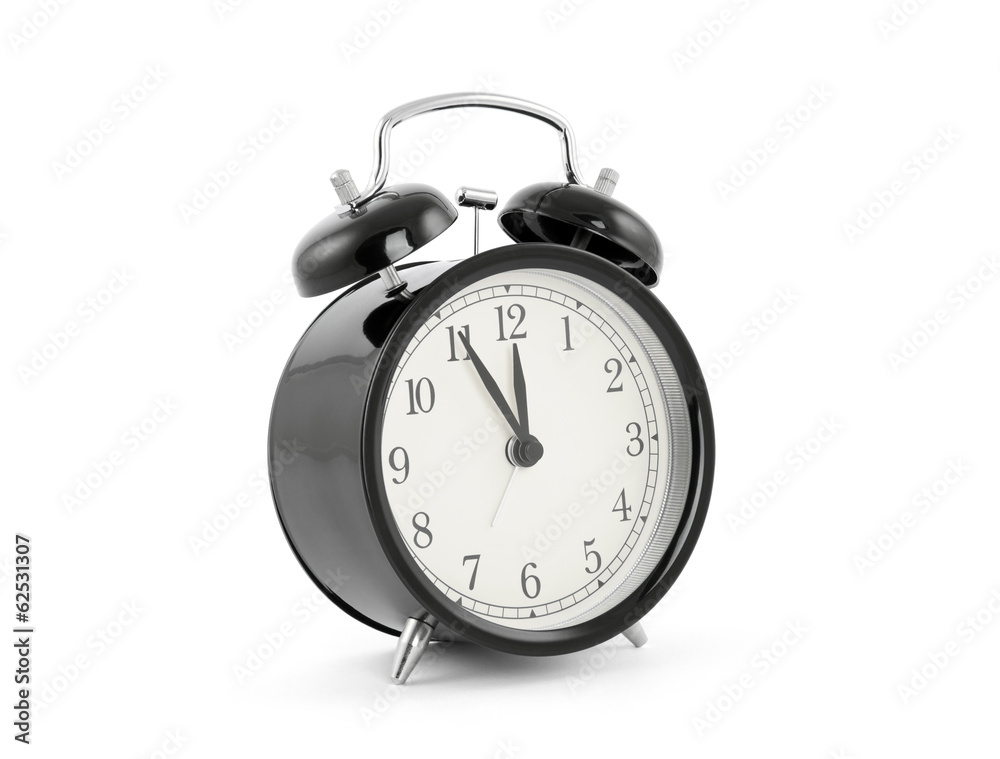 Black old style alarm clock with clipping path Black old style alarm clock with clipping path