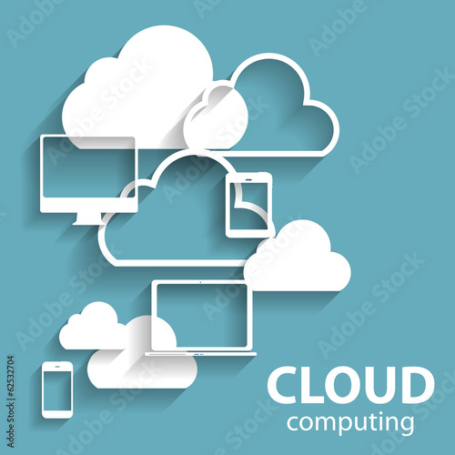 Cloud Computing Concept on Different Electronic Devices. Vector