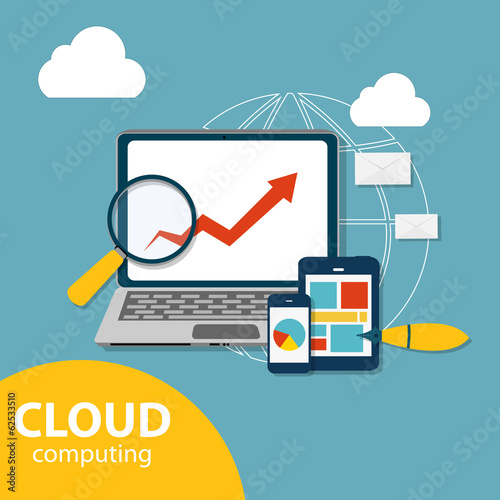 Cloud Computing Concept on Different Electronic Devices. Vector