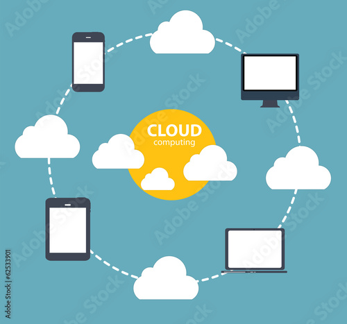 Cloud Computing Concept on Different Electronic Devices. Vector