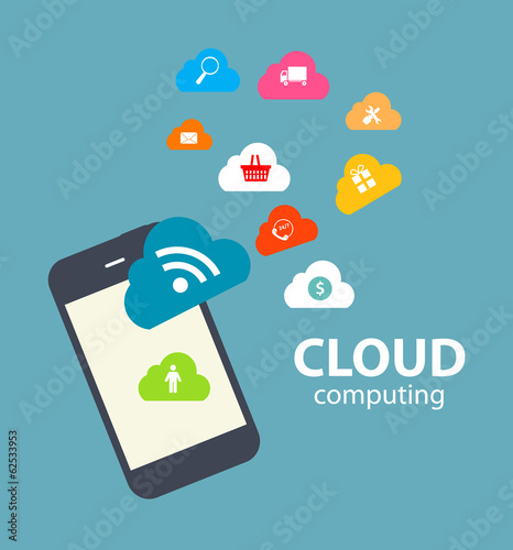 Cloud Computing Concept on Different Electronic Devices. Vector