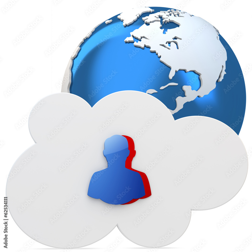 3d cloud with user icon and earth globe 3d cloud with user icon and earth globe