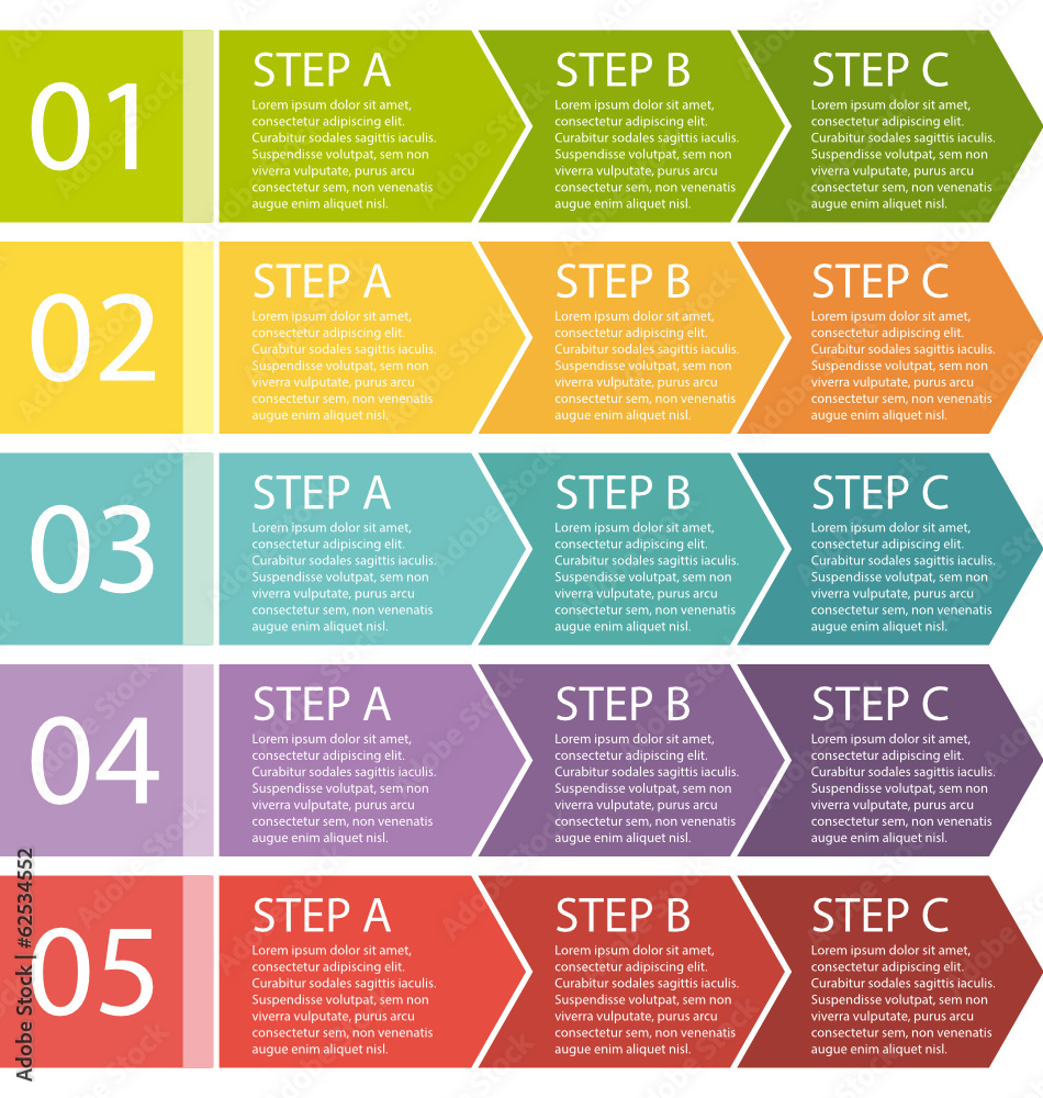 Flat design. Process arrows boxes set. Step by step.